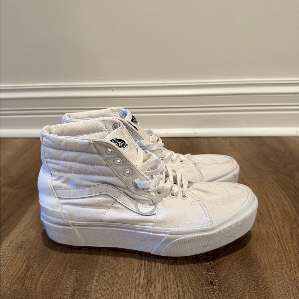 Vans Sk8 Hi Stacked Women's 10 Triple White Skate Shoes Canvas Platform